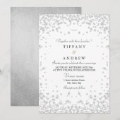 Silver Glitter Confetti Elegant Wedding Invitation Kaart (Voorkant / Achterkant)