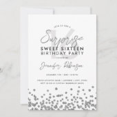 Silver Glitter Confetti foto Surprise Sweet 16 Kaart (Voorkant)