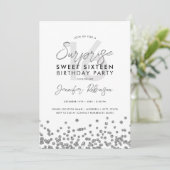 Silver Glitter Confetti foto Surprise Sweet 16 Kaart (Staand voorkant)