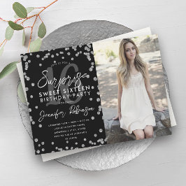 Silver Glitter Confetti foto Surprise Sweet 16 Kaart