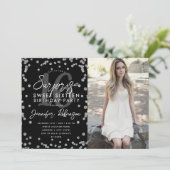 Silver Glitter Confetti foto Surprise Sweet 16 Kaart (Staand voorkant)