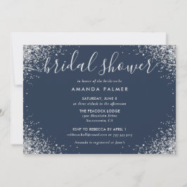 Silver Glitter Confetti Navy Blue Vrijgezellenfees Kaart