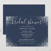 Silver Glitter Confetti Navy Blue Vrijgezellenfees Kaart (Voorkant / Achterkant)