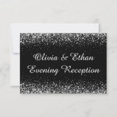 Silver Glitter Confetti op Pure Black avond RSVP Kaartje (Voorkant)