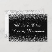 Silver Glitter Confetti op Pure Black avond RSVP Kaartje (Voorkant / Achterkant)