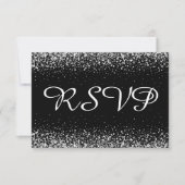Silver Glitter-Confetti op zuiver zwart RSVP Kaartje (Voorkant)