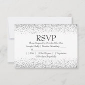 Silver Glitter-Confetti op zuiver zwart RSVP Kaartje (Achterkant)