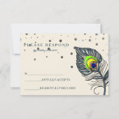 Silver Glitter Confetti Peacock Feather Blue RSVP (Voorkant)