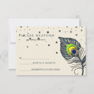 Silver Glitter Confetti Peacock Feather Blue RSVP