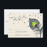 Silver Glitter Confetti Peacock Feather Blue RSVP Kaartje<br><div class="desc">Deze prachtige kaart is voorzien van White Silver Glitter Confetti cards met de woorden RSVP scripted a colorful peace vether design. Deze dankuwel is een kalligrafiescript en een pauw vether. perfect voor bruiloften, afstuderen en andere levenvieringen.</div>