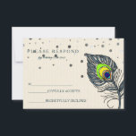 Silver Glitter Confetti Peacock Feather Blue RSVP Kaartje<br><div class="desc">Deze prachtige kaart is voorzien van White Silver Glitter Confetti cards met de woorden RSVP scripted a colorful peace vether design. Deze dankuwel is een kalligrafiescript en een pauw vether. perfect voor bruiloften,  afstuderen en andere levenvieringen.</div>