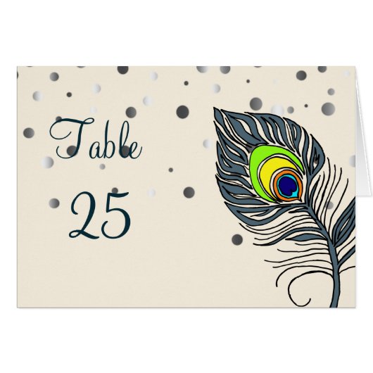 Silver Glitter Confetti Peacock Feathers Number (Voorkant Horizontaal)
