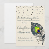 Silver Glitter Confetti Peacock Feathers Wedding Kaart (Voorkant / Achterkant)