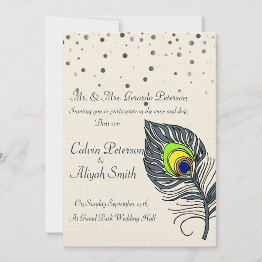 Silver Glitter Confetti Peacock Feathers Wedding Kaart (Voorkant)