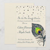 Silver Glitter Confetti Peacock Feathers Wedding Kaart (Voorkant / Achterkant)