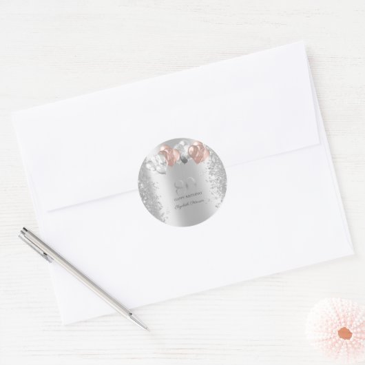 Silver Glitter Confetti Pink Balloons 80th Ronde Sticker (Envelop)