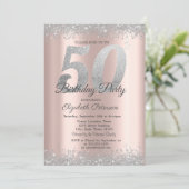 Silver Glitter Confetti Roos Gold 50ste verjaardag Kaart (Staand voorkant)