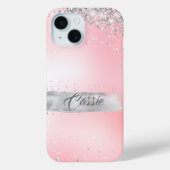 Silver Glitter Confetti Roze gloed Case-Mate iPhone Case (Achterkant)