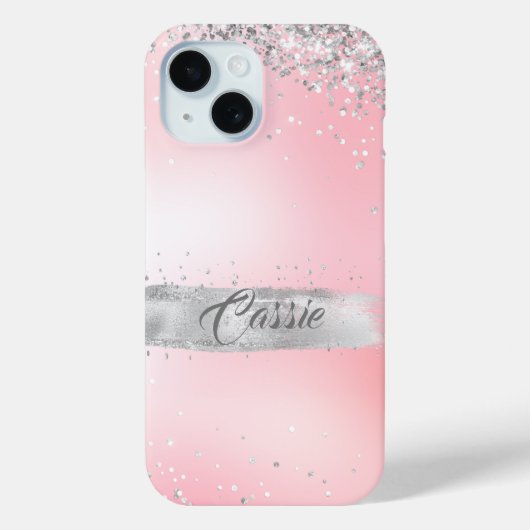 Silver Glitter Confetti Roze gloed Case-Mate iPhone Case (Achterkant)