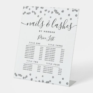 Silver Glitter Confetti Salon Price Menu Reclamebord Met Voetstuk