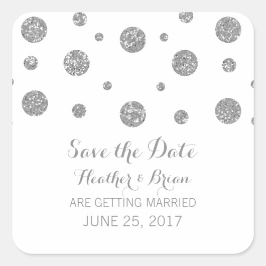 Silver Glitter Confetti Save the Date Stickers (Voorkant)