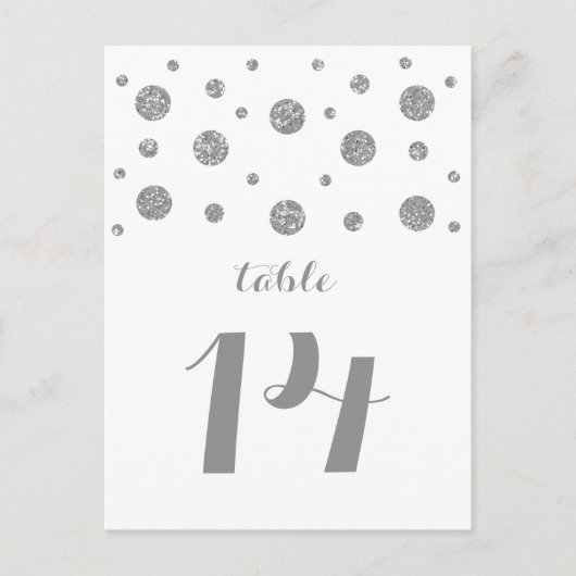 Silver Glitter Confetti Table Number Briefkaart (Voorkant)