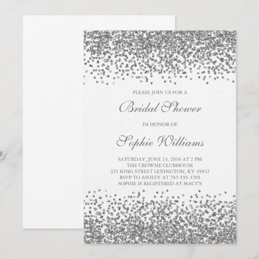 Silver Glitter Confetti Vrijgezellenfeest Kaart (Voorkant / Achterkant)