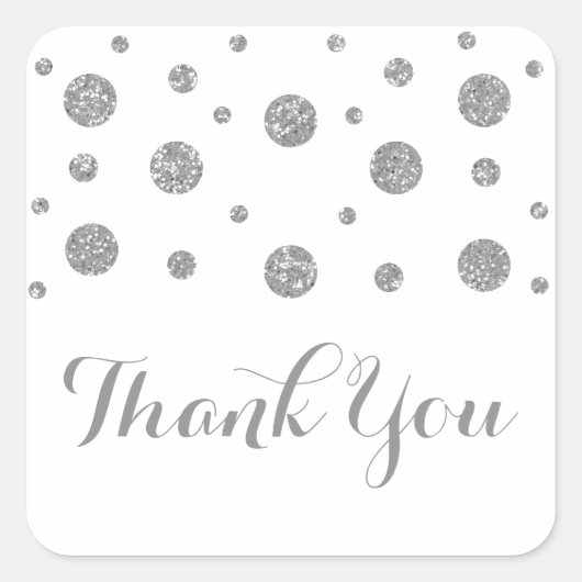Silver Glitter Confetti Weddenschap Hartelijk dank Vierkante Sticker (Voorkant)