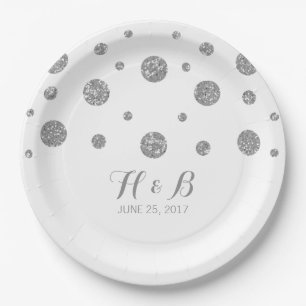 Silver Glitter Confetti Weddenschap Paper Borden Papieren Bordje