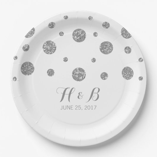 Silver Glitter Confetti Weddenschap Paper Borden Papieren Bordje (Voorkant)