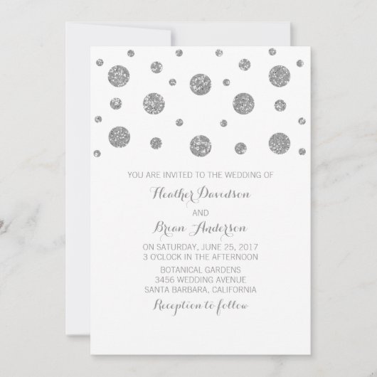 Silver Glitter Confetti Wedding Invite Kaart (Voorkant)