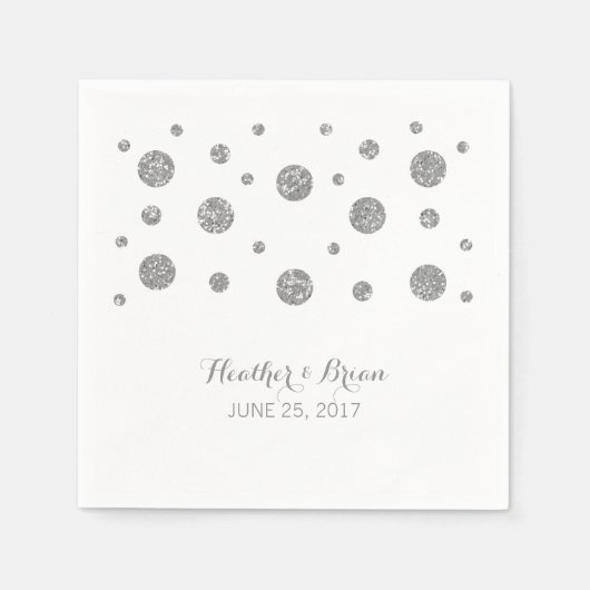 Silver Glitter Confetti Wedding Paper Napkins Servetten (Voorkant)