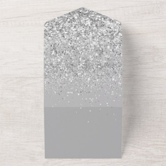 Silver Glitter Confetti Wit Diamond Jurk All In One Uitnodiging (Buitenkant)