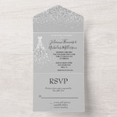 Silver Glitter Confetti Wit Diamond Jurk All In One Uitnodiging (Binnen)