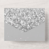 Silver Glitter Confetti Wit Diamond Jurk All In One Uitnodiging (Achterkant)