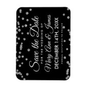 Silver Glitter Confetti Zwart Bruiloft Opslaan Dat Magneet (Verticaal)
