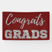Silver Glitter Congrats Afstudeerders Spandoek (Horizontaal)