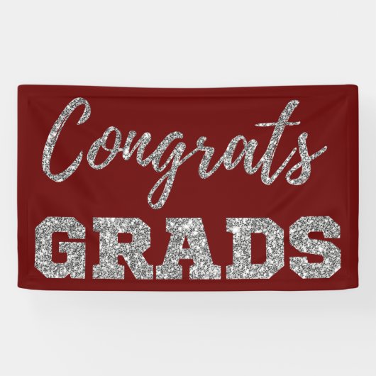 Silver Glitter Congrats Afstudeerders Spandoek (Horizontaal)
