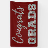 Silver Glitter Congrats Afstudeerders Spandoek (Verticaal)