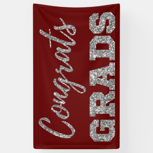 Silver Glitter Congrats Afstudeerders Spandoek (Verticaal)