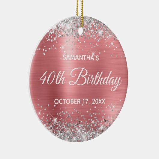 Silver Glitter Coral Folie 40th Birthday Keramisch Ornament (Rechts)
