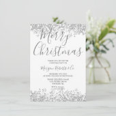 Silver Glitter Corporate of Family Kerstparty Kaart (Staand voorkant)