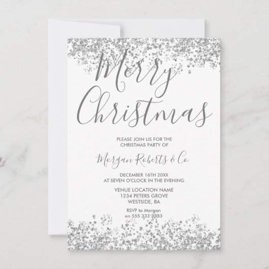 Silver Glitter Corporate of Family Kerstparty Kaart (Voorkant)