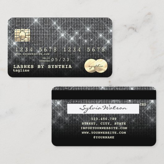 Silver Glitter Credit Kaart Stijl Modern Visitekaartje (Voorkant / Achterkant)