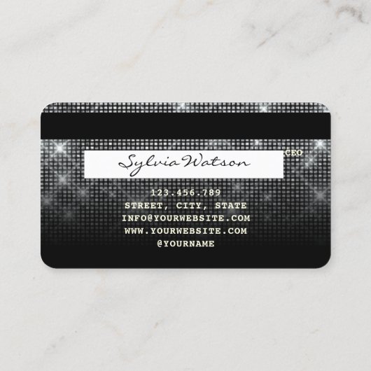 Silver Glitter Credit Kaart Stijl Modern Visitekaartje (Achterkant)