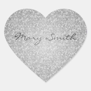 Silver Glitter Custom Name Hart Sticker
