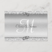 Silver Glitter Damask Elegant Wedding Details Informatiekaartje (Achterkant)