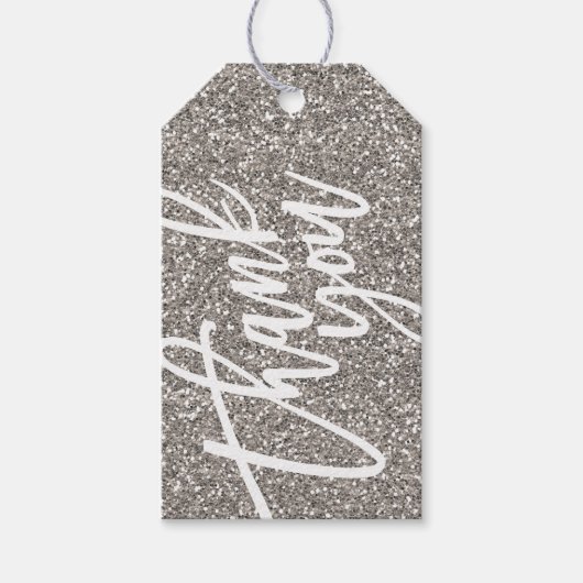 Silver Glitter Dank u label Cadeaulabel (Voorkant)