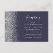 Silver Glitter Dark Blue Weddenschap Reception Informatiekaartje (Voorkant)