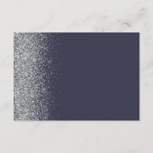 Silver Glitter Dark Blue Weddenschap Reception Informatiekaartje (Achterkant)